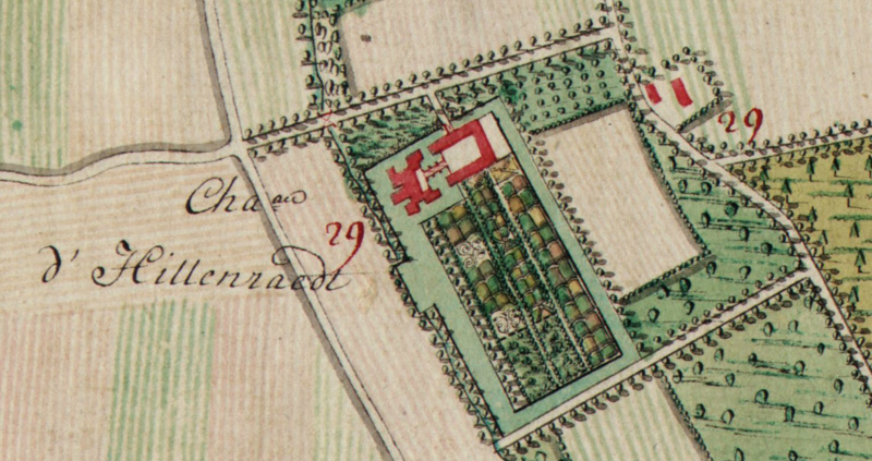 Hillenraad. detail uit de Oostenrijkse kabinetskaart door J. de Ferraris, 1777