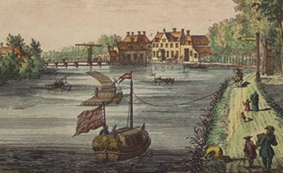Houtvlot op de Vecht bij Nieuwersluis, begin 18e eeuw.