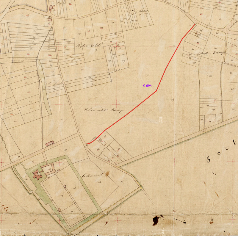 Meertenweg, situatie 1843.