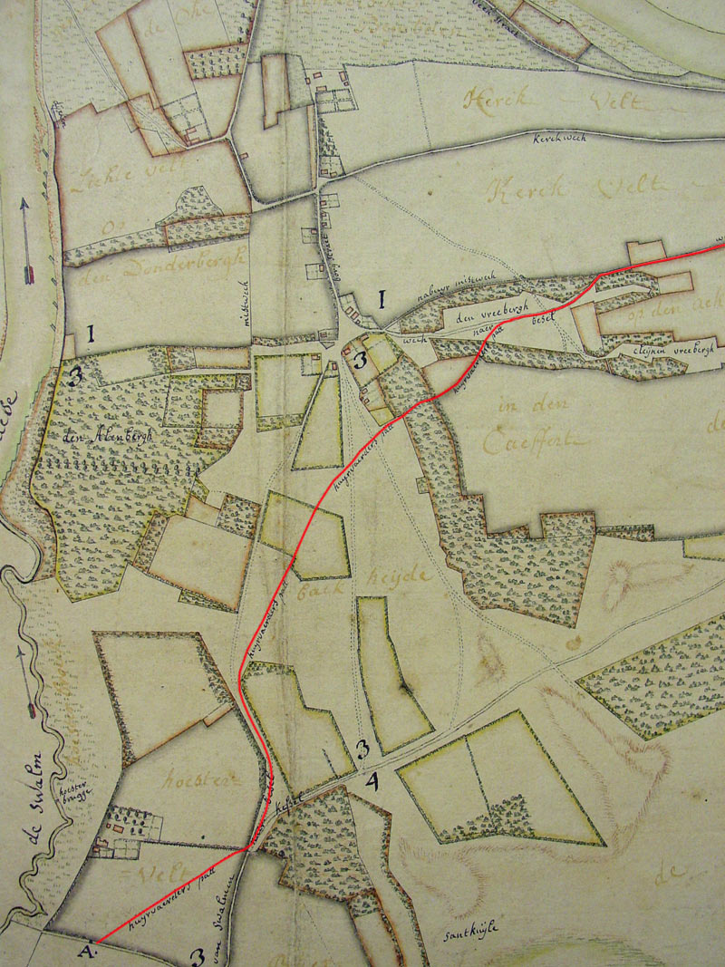 Het huurvaarderspad tussen de Vreeberg en grens met Swalmen. J.J. Smabers, 1781.